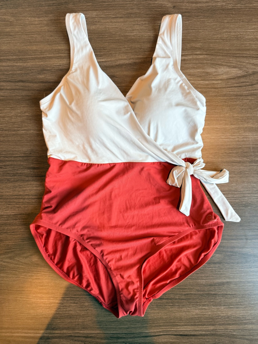 CALIA by Carrie Underwood Red and Cream One-Piece Wrap Swimsuit